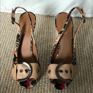 Guess Floral Cork Heels